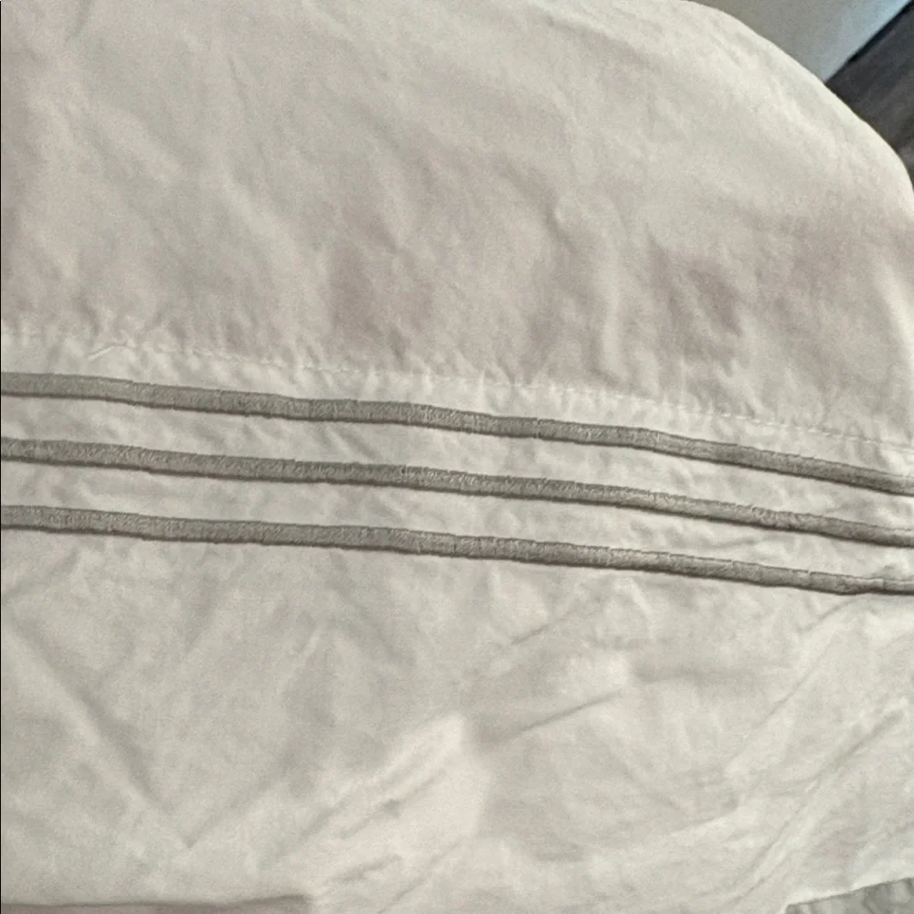 2 Pottery Barn White KING Pillowcases with Embroidered Silver Stripes